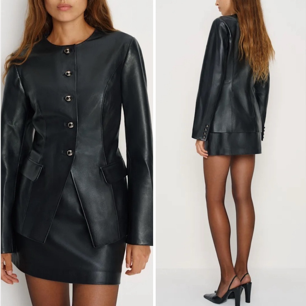 Reformation Veda Ayla Leather Blazer Jacket Black NWT